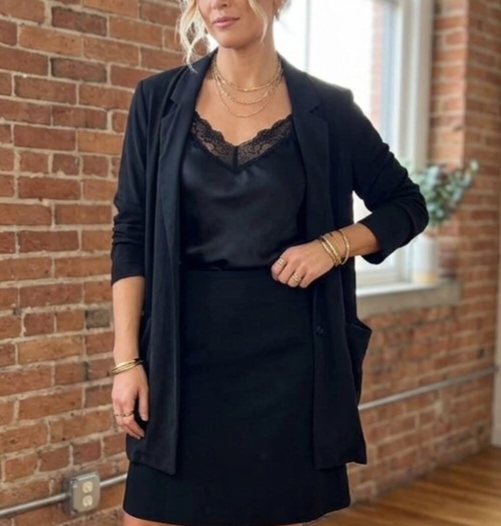 Eileen Fisher Black Tencel Viscose Longline Blazer Jacket M Minimalist Coat